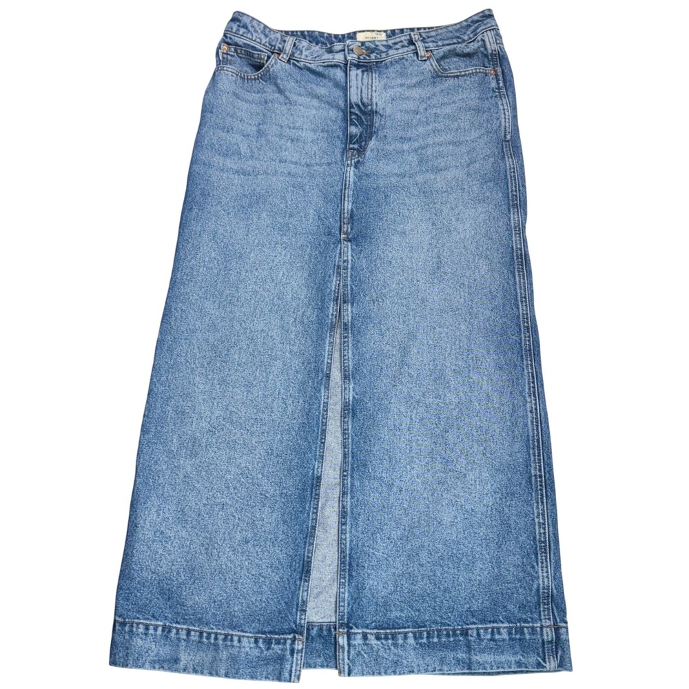 DL1961 Asra Maxi Skirt Aged Mid Blue Denim Front Slit Size 31 12 Classic EUC